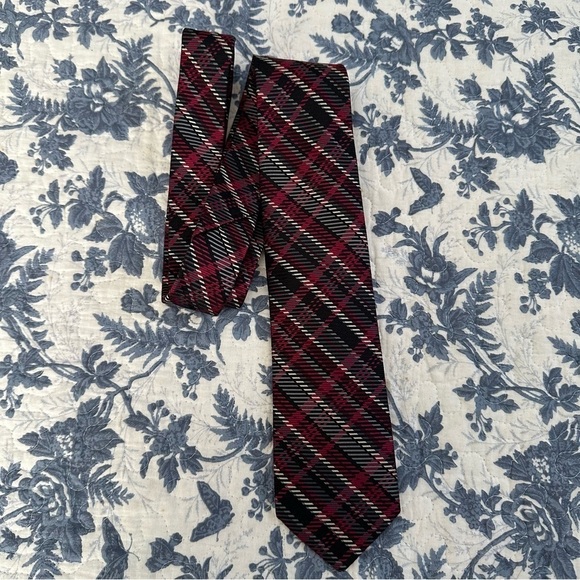 Michelsons Seven Fold Tie Red Black Gray Plaid Silk 58” x 3” Preppy Academic - Picture 3 of 11